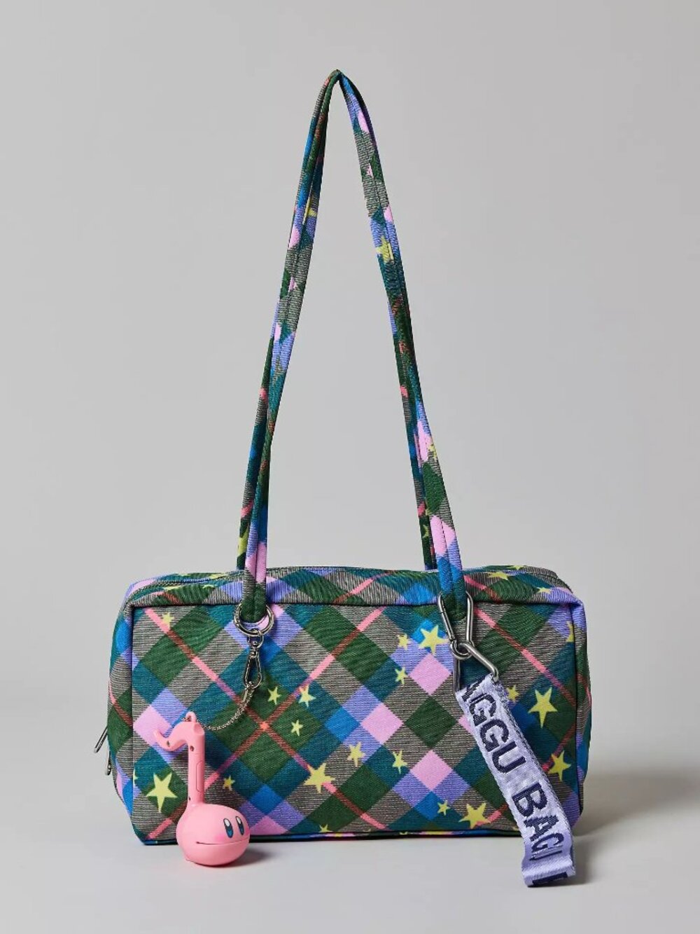 NWT Baggu Regular Nylon Bowler Bag - Green Star Plaid - Picture 11 of 11